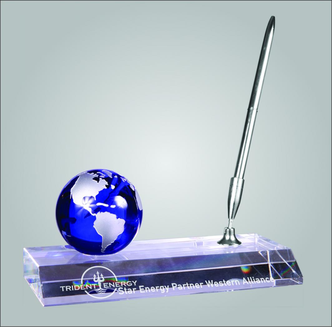 Crystal Desk Pen & Globe Set