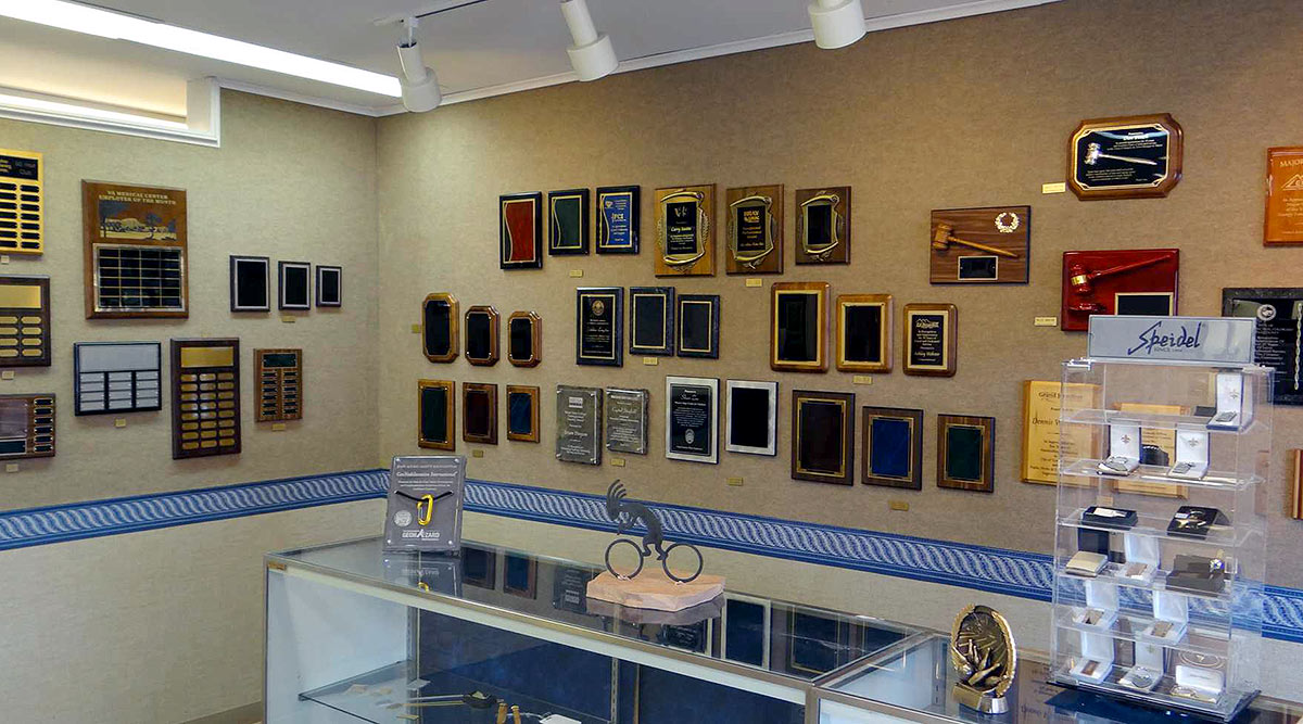 The Trophy Case store in Grand Junction, Colorado, supplier of trophies and engravable items.
